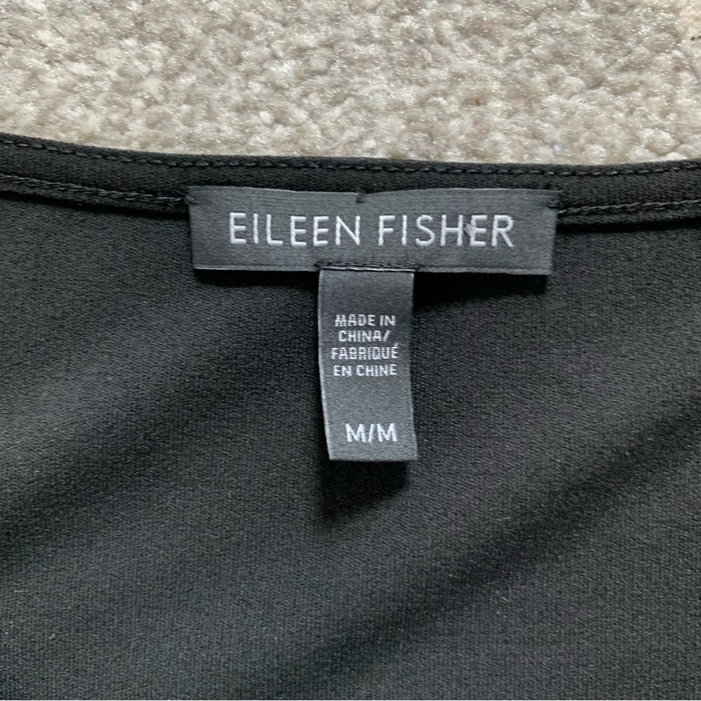 Eileen Fisher Black Tunic Length Silk Asymmetrical Sleeveless Top - Picture 3 of 4